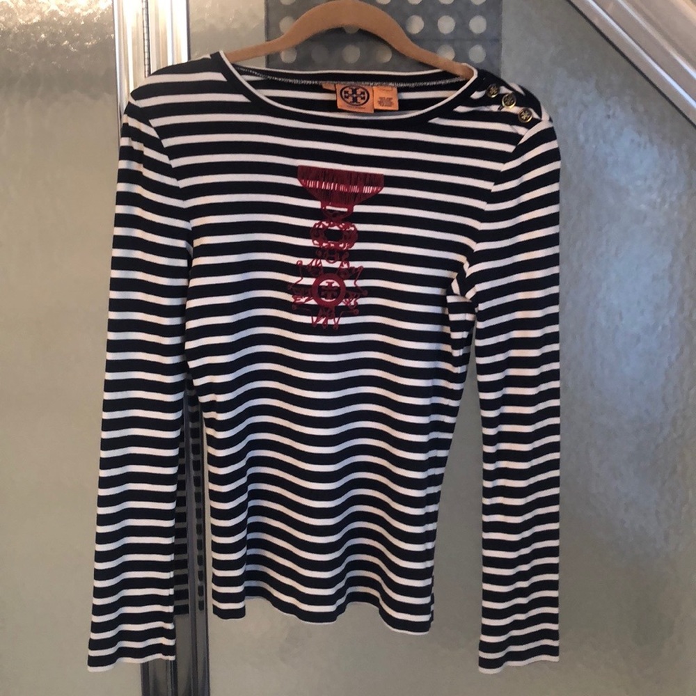 Tory Burch Striped Long Sleeve Top